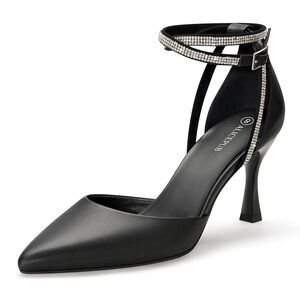 Alicepub Women's Black Pointed Toe Heels Stiletto Rhinestone Dress Shoes Size 10